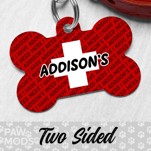 Addisons Dog Tag For Dogs Personalized. Medical Alert Pet ID.