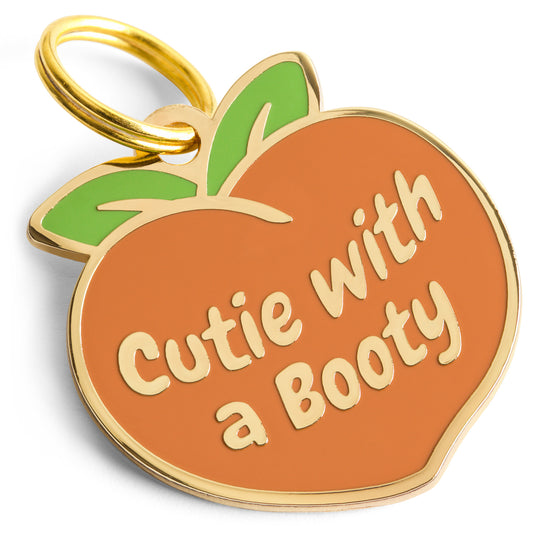 Cutie With A Booty Dog Tag - Custom Enamel Pet ID Tag Peach