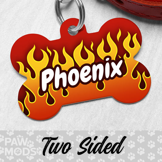 Flames Dog Tag, Fire Pet ID Tag
