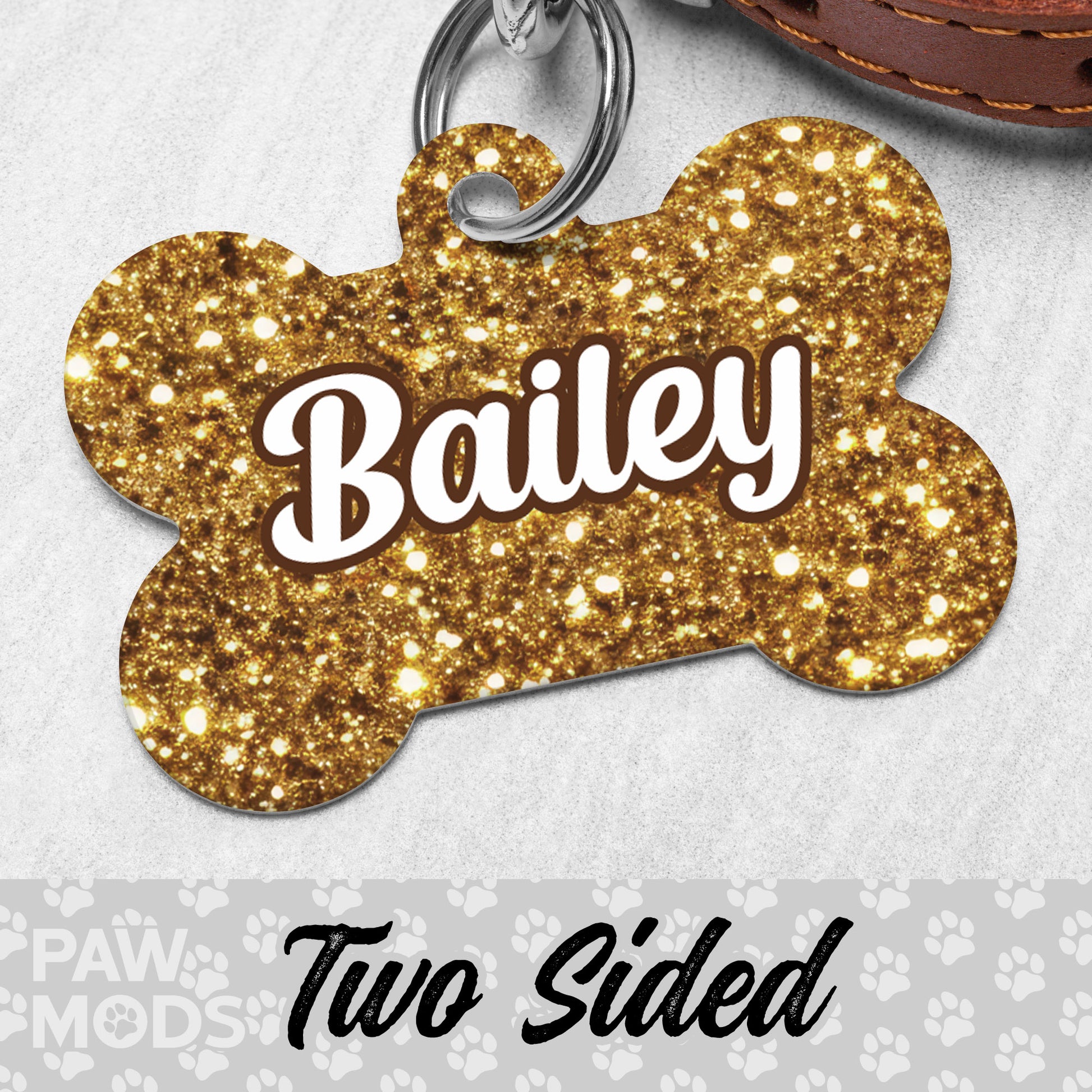 Faux Gold Glitter Dog Tag