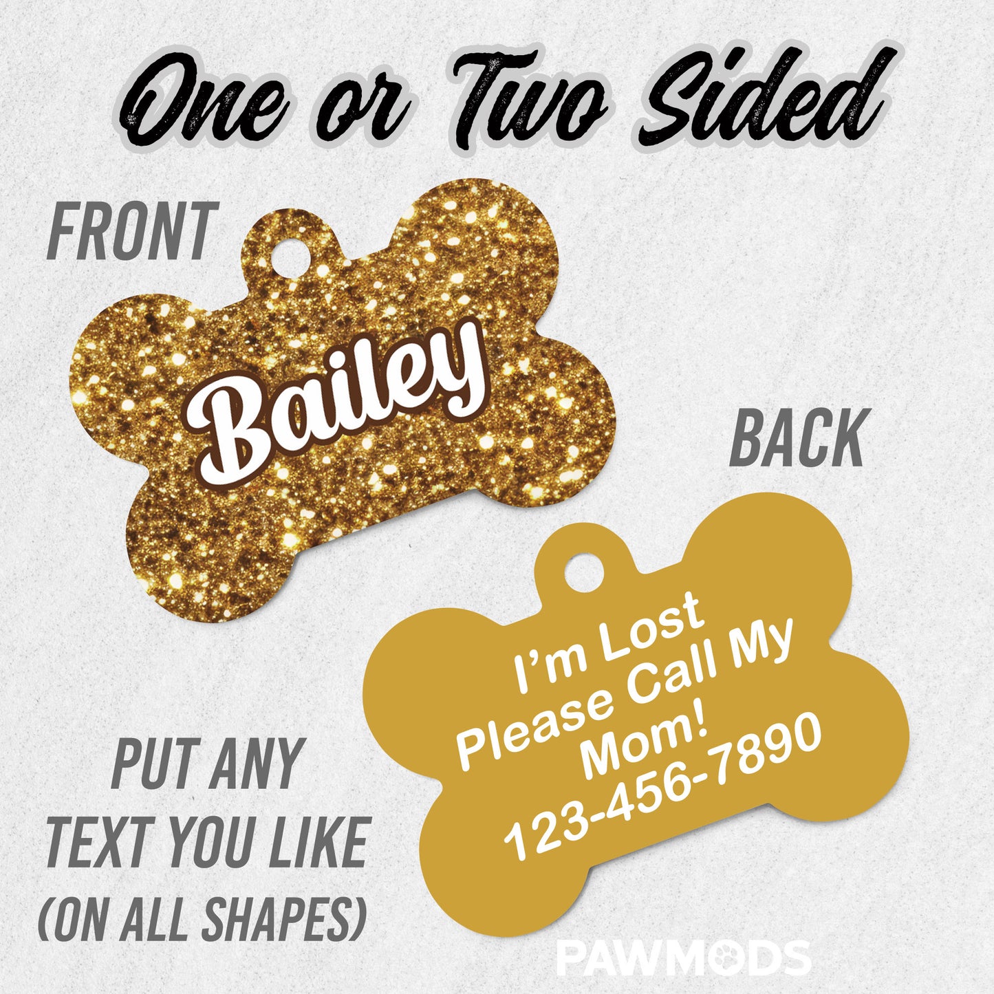 Faux Gold Glitter Dog Tag