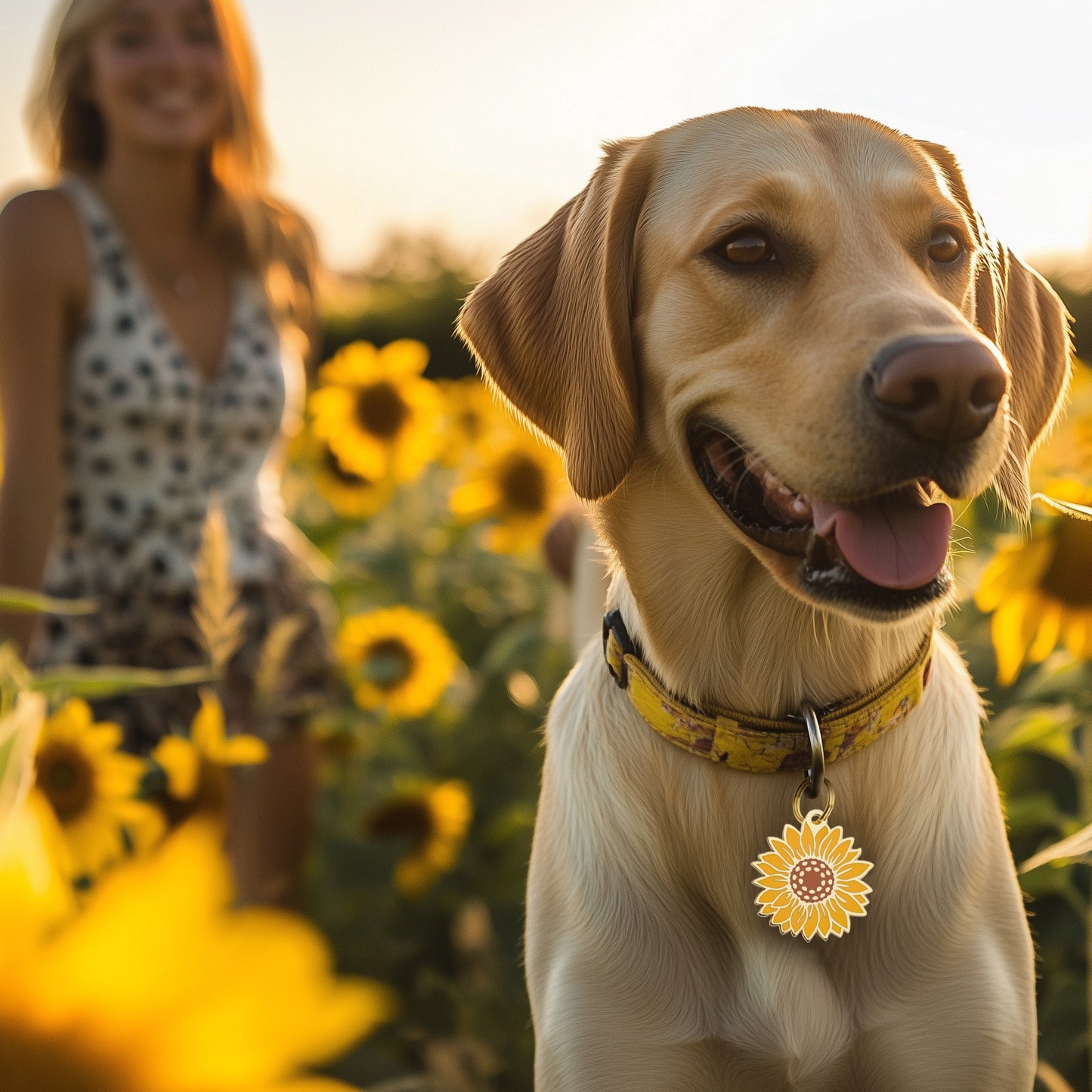 Gold Sunflower Enamel Dog Tag - Custom Enamel Pet ID Tag