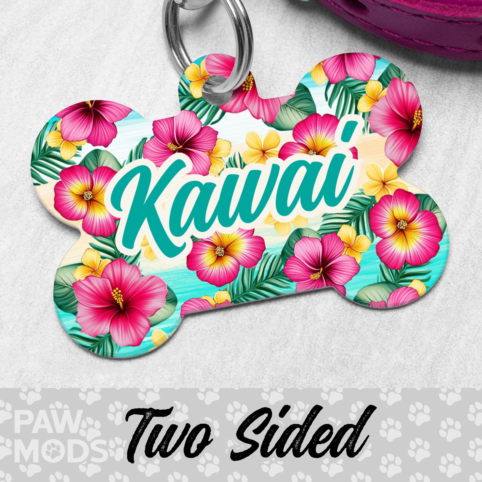 Hibiscus Dog Tag, Hawaiian Pet ID Tag
