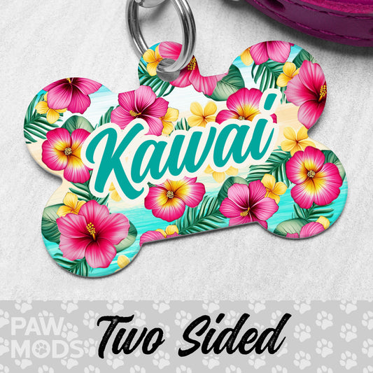 Hibiscus Dog Tag, Hawaiian Pet ID Tag