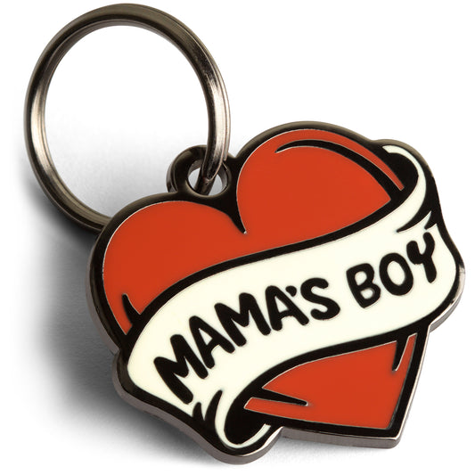 Mama's Boy Dog Tag - Custom Enamel Pet ID Tag Tattoo Heart