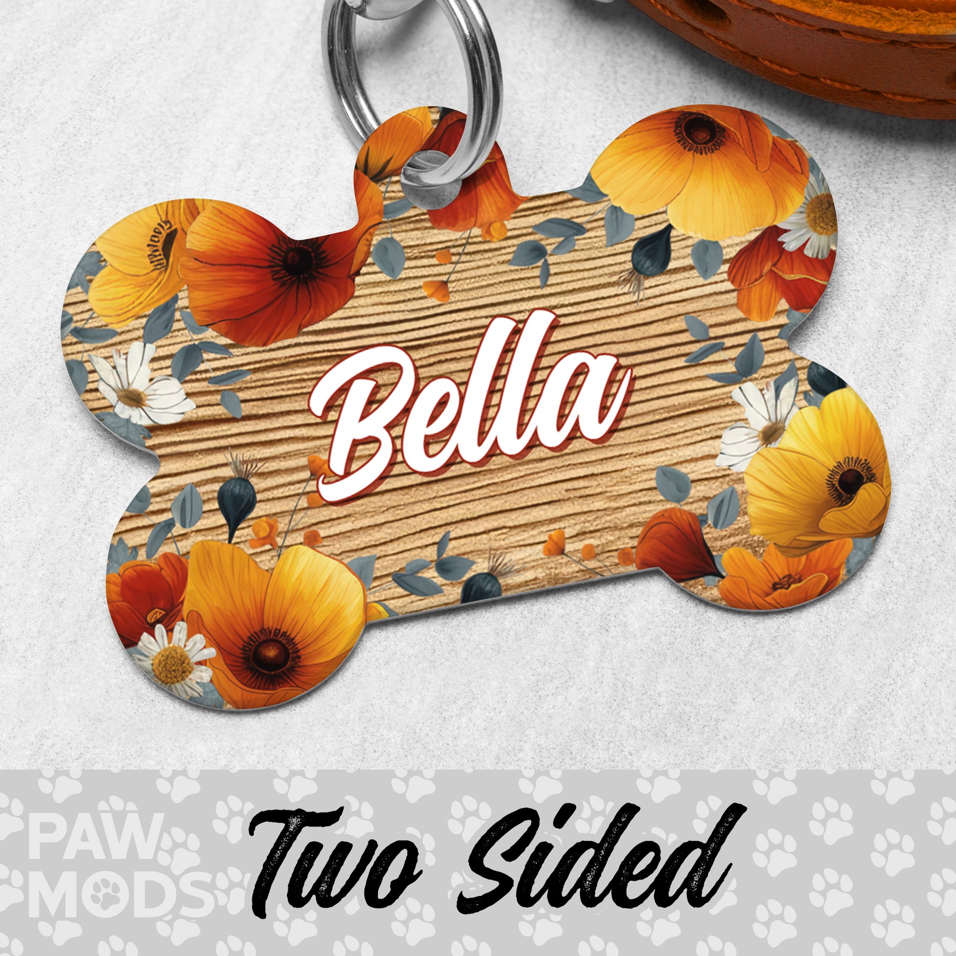 Orange Flowers Dog Tag