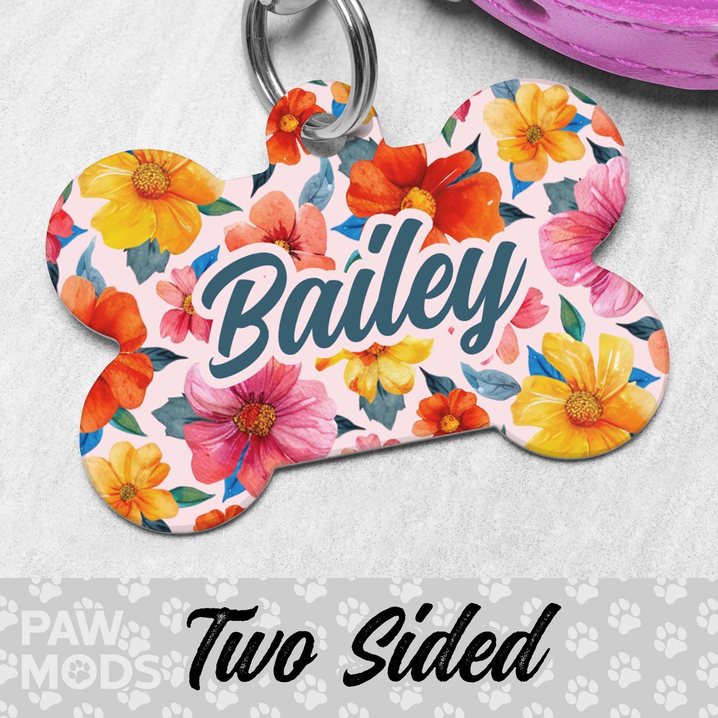 Pastel Floral Dog Tag