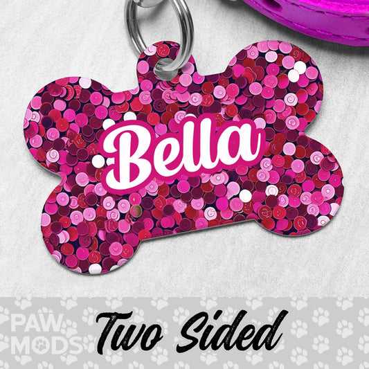 Faux Pink Glitter Dog Tag