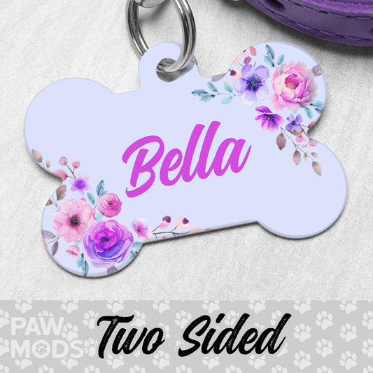 Purple Floral Dog Tag
