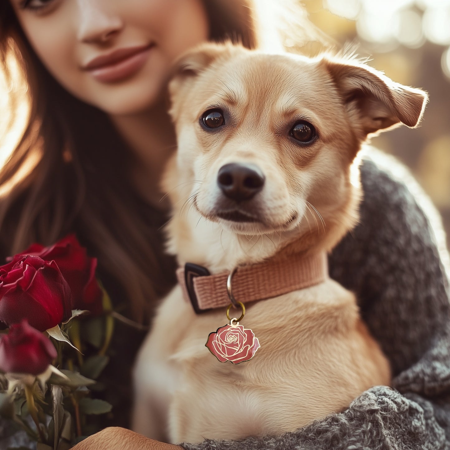 Rose Enamel Dog Tag - Custom Enamel Pet ID Tag