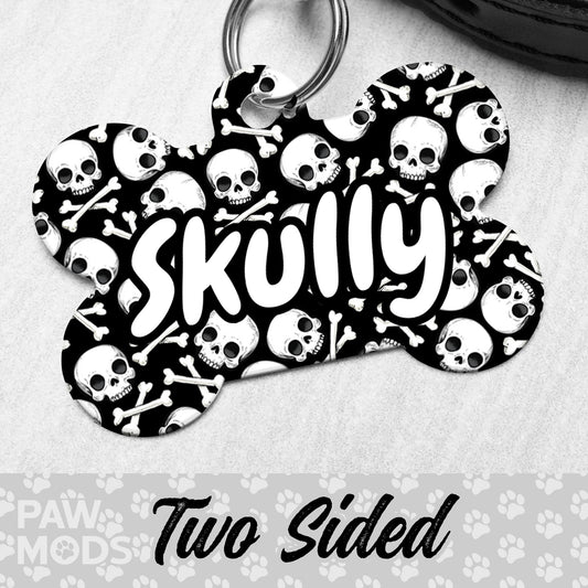 Skulls Dog Tag, Skeleton Cross Bones Pet ID Tag