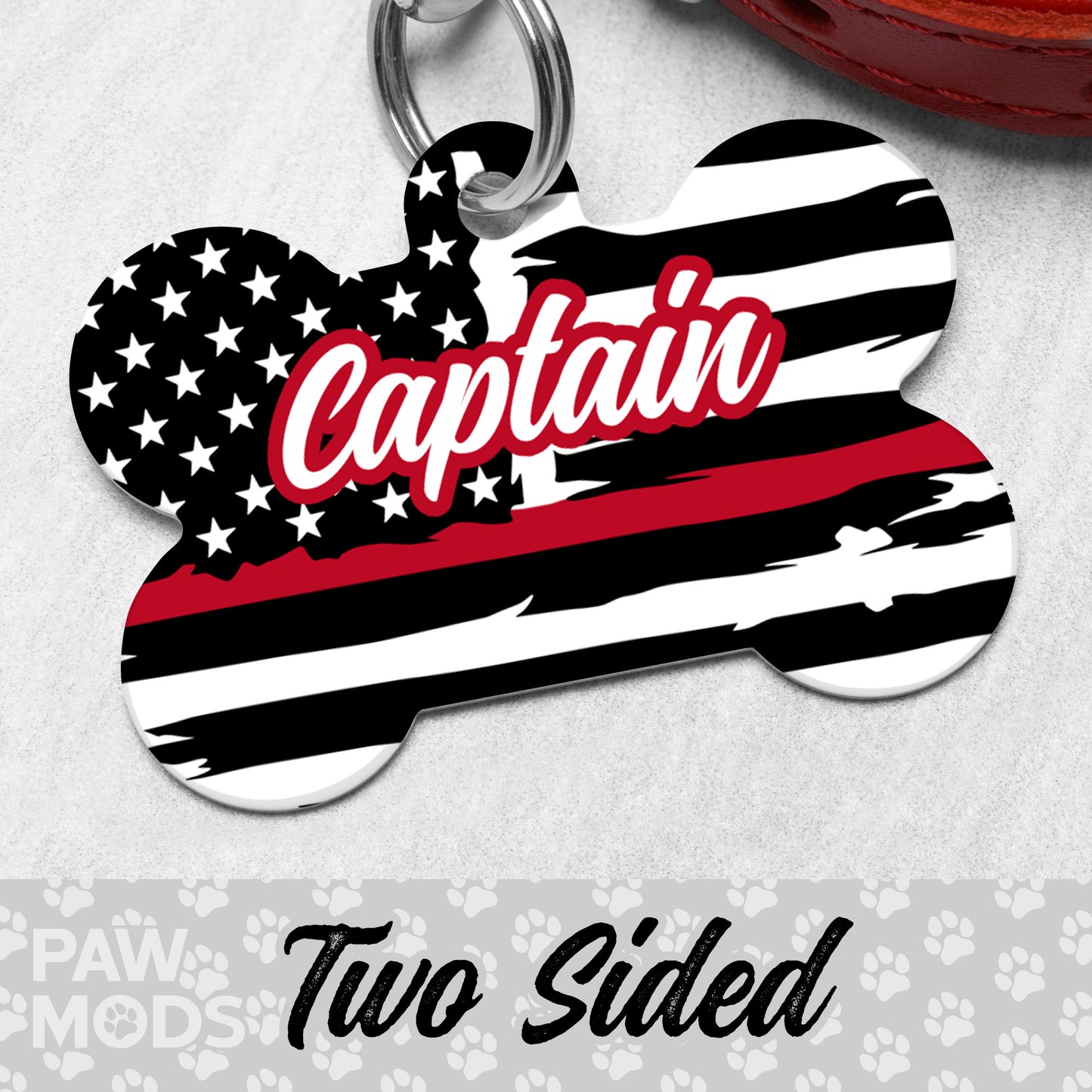 Thin Red Line Dog Tag, Fire Fighter Pet ID Tag