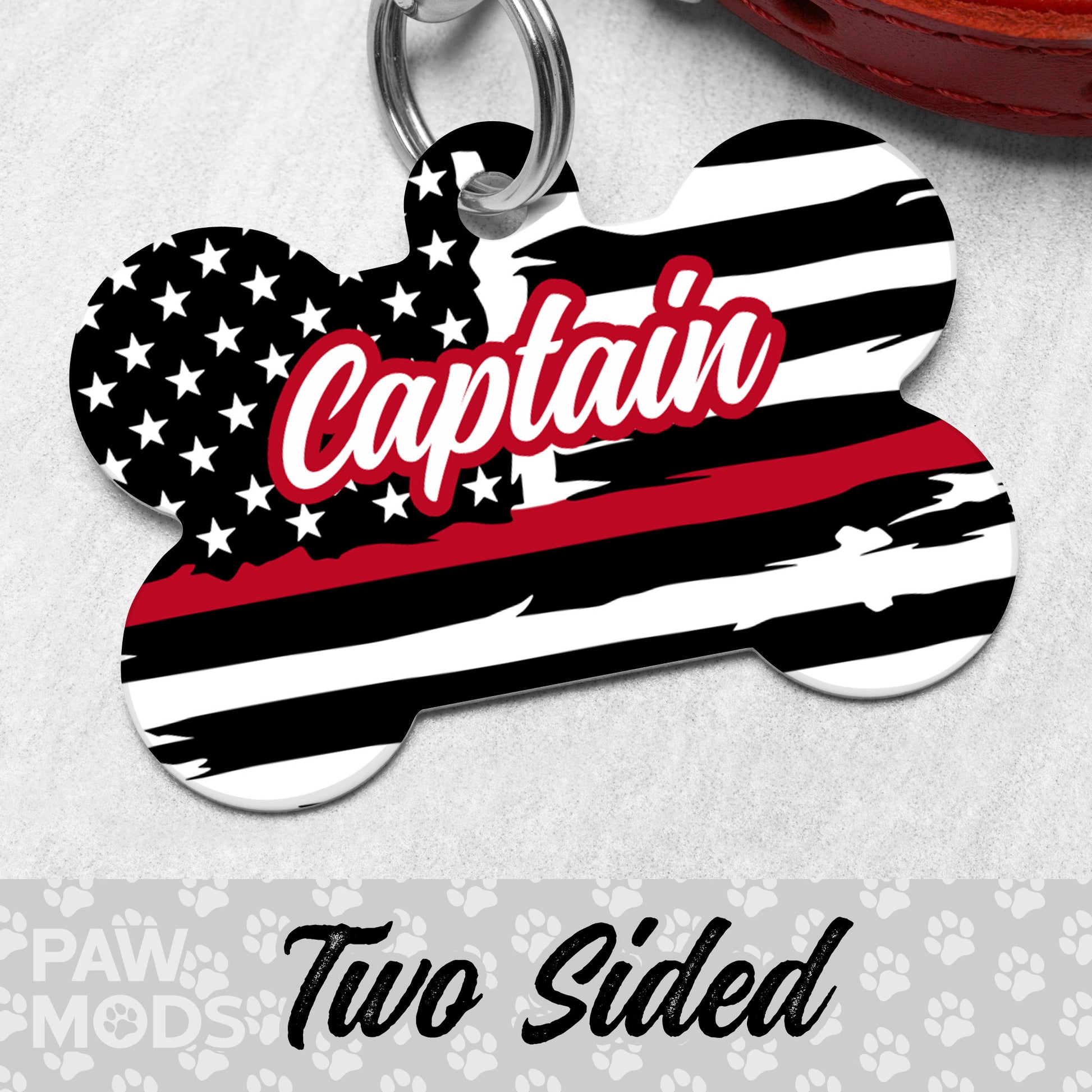 Thin Red Line Dog Tag, Fire Fighter Pet ID Tag