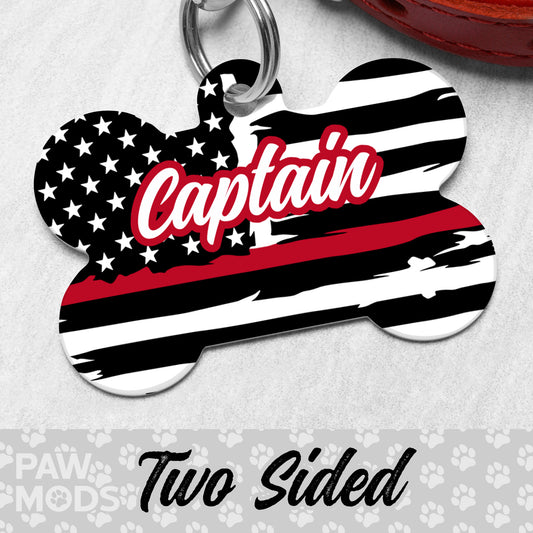 Thin Red Line Dog Tag, Fire Fighter Pet ID Tag