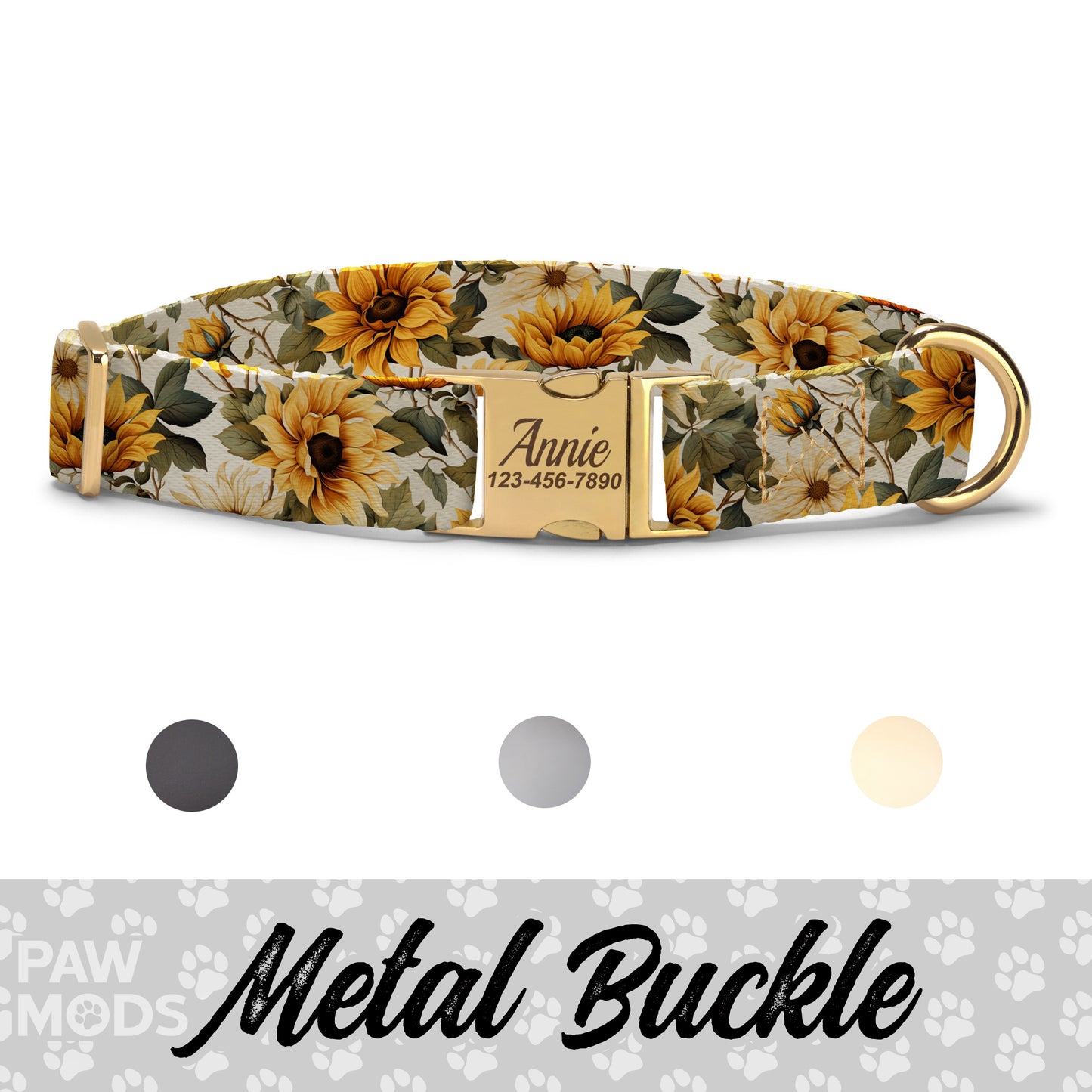 Yellow White Sunflower Dog Collar